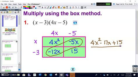 distributive property worksheet box method|multiplying binomials box method.